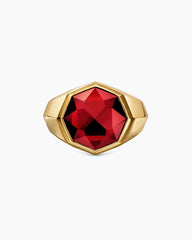 Faceted Signet Ring in 18K Yellow Gold with Garnet, 17.3mm