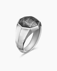 Faceted Signet Ring in Sterling Silver with Meteorite, 17.3mm