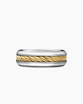 Cable Inset Band Ring in Sterling Silver with 18K Yellow Gold, 8mm
