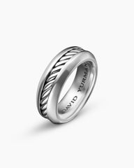 Cable Inset Band Ring in Sterling Silver, 8mm