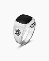 Streamline® Signet Cushion Ring in Sterling Silver with Black Onyx, 14mm