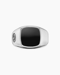 Streamline® Signet Cushion Ring in Sterling Silver with Black Onyx, 14mm