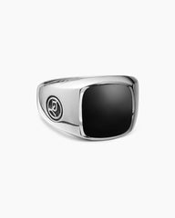 Streamline® Signet Cushion Ring in Sterling Silver with Black Onyx, 14mm