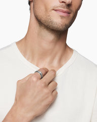 Beveled Band Ring in 18K White Gold with Black Diamonds, 6mm