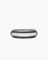 Beveled Band Ring in 18K White Gold with Black Diamonds, 6mm