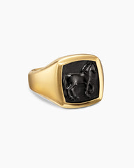 Petrvs® Horse Pinky Ring in 18K Yellow Gold with Black Onyx, 14.8mm