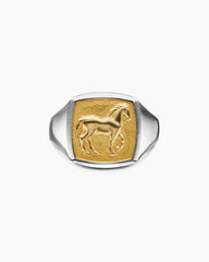Petrvs® Horse Pinky Ring in Sterling Silver with 18K Yellow Gold, 14.8mm