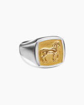 Petrvs® Horse Pinky Ring in Sterling Silver with 18K Yellow Gold, 14.8mm