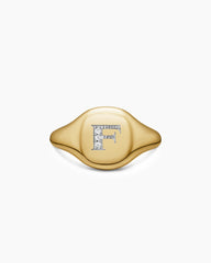 DY Initial Pinky Ring in 18K Yellow Gold with Diamond F, 9.8mm