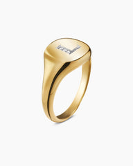 DY Initial Pinky Ring in 18K Yellow Gold with Diamond L, 9.8mm
