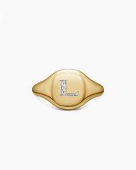 DY Initial Pinky Ring in 18K Yellow Gold with Diamond L, 9.8mm