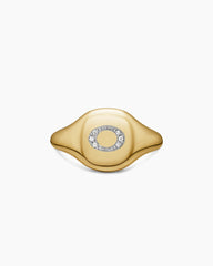 DY Initial Pinky Ring in 18K Yellow Gold with Diamond O, 9.8mm
