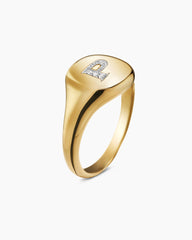 DY Initial Pinky Ring in 18K Yellow Gold with Diamond P, 9.8mm