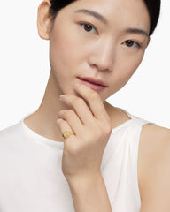 DY Initial Pinky Ring in 18K Yellow Gold with Diamond U, 9.8mm