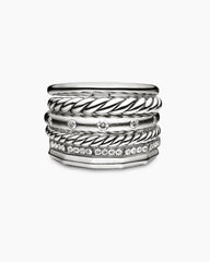 Stax Six Row Ring in Sterling Silver with Diamonds, 16mm