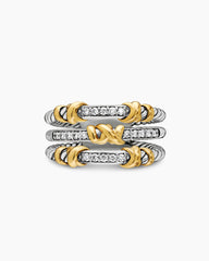 Petite Helena Wrap Three Row Ring in Sterling Silver with 18K Yellow Gold and Diamonds, 12mm