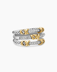 Petite Helena Wrap Three Row Ring in Sterling Silver with 18K Yellow Gold and Diamonds, 12mm