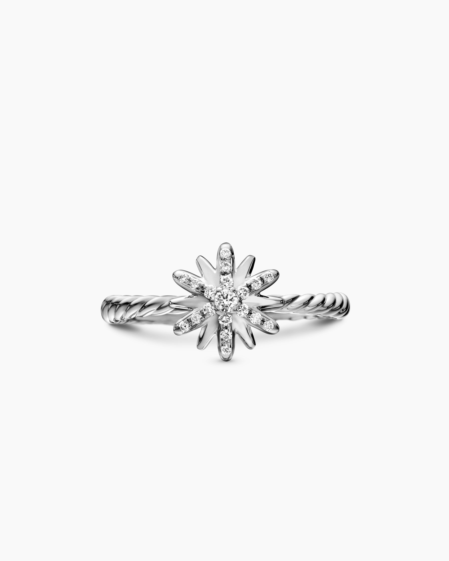 Petite Starburst Ring in Sterling Silver with Diamonds, 10mm