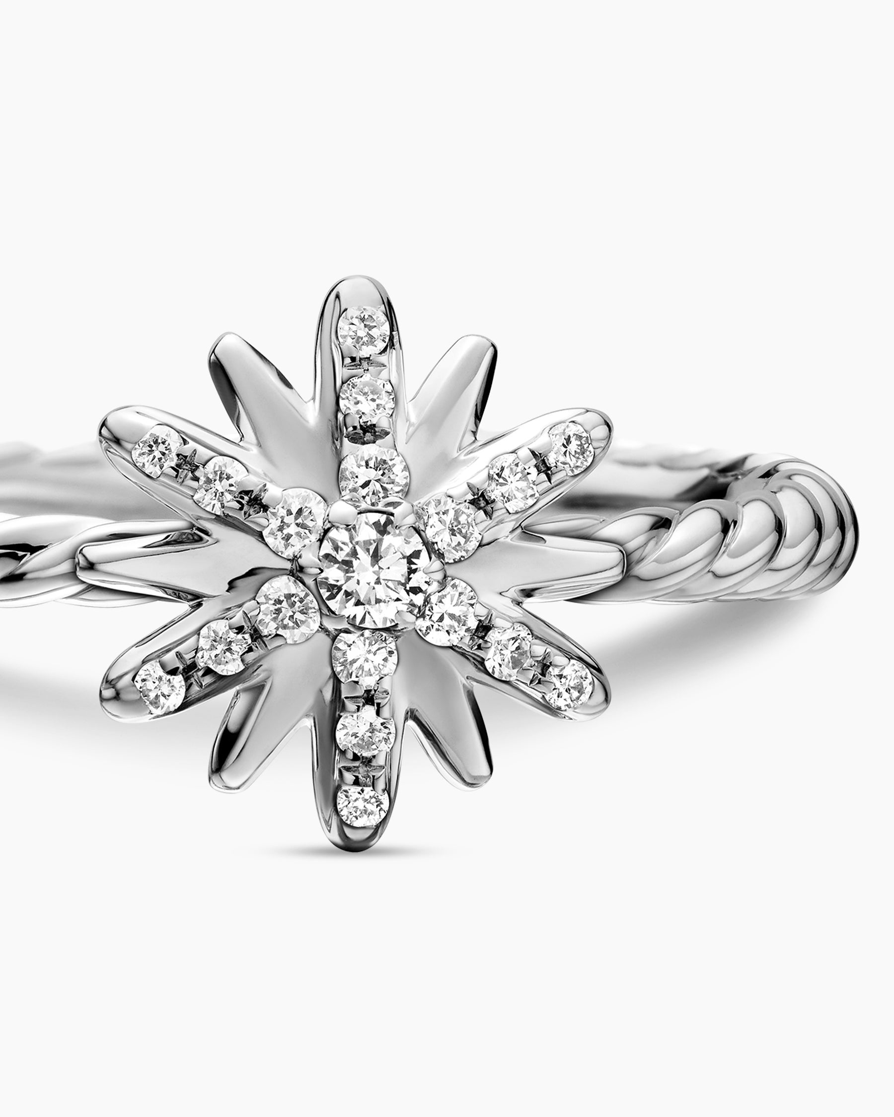 Petite Starburst Ring in Sterling Silver with Diamonds, 10mm