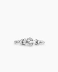 Petite Buckle Ring in Sterling Silver with Diamonds, 2mm