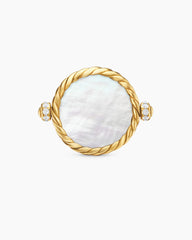 DY Elements® Swivel Ring in 18K Yellow Gold with Black Onyx Reversible to Mother of Pearl and Diamonds, 15mm