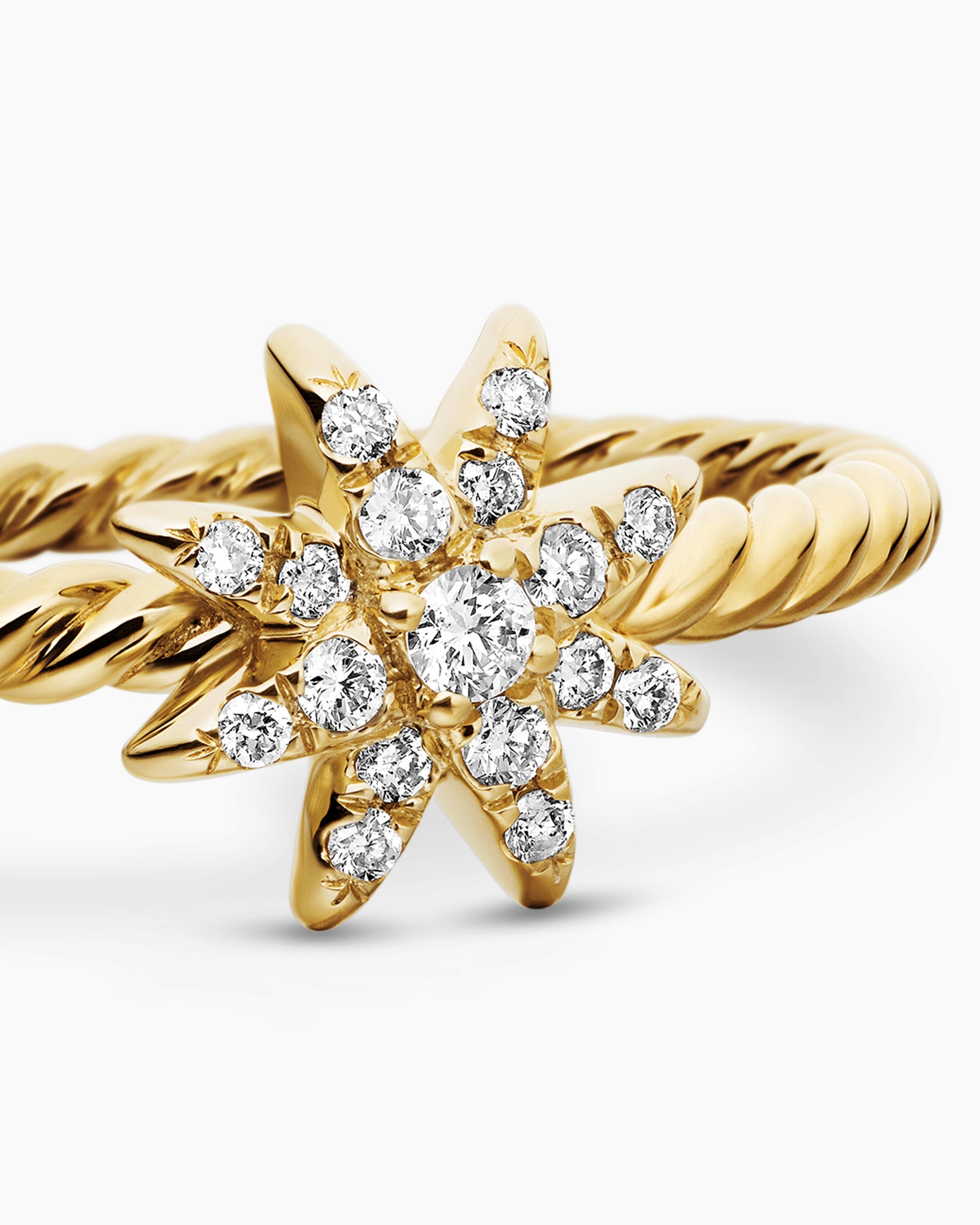 Petite Starburst Station Ring in 18K Yellow Gold with Diamonds, 7.5mm