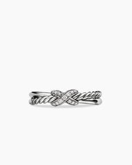 Petite X Ring in Sterling Silver with Diamonds, 4mm