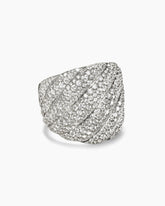 Sculpted Cable Ring in 18K White Gold with Diamonds, 20mm