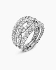 Stax Three Row Ring in 18K White Gold with Diamonds, 14mm
