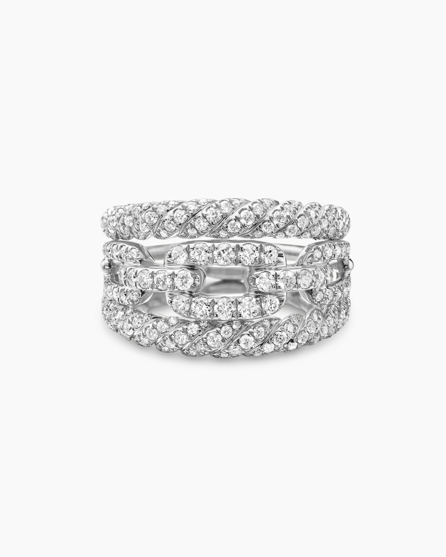 Stax Three Row Ring in 18K White Gold with Diamonds, 14mm
