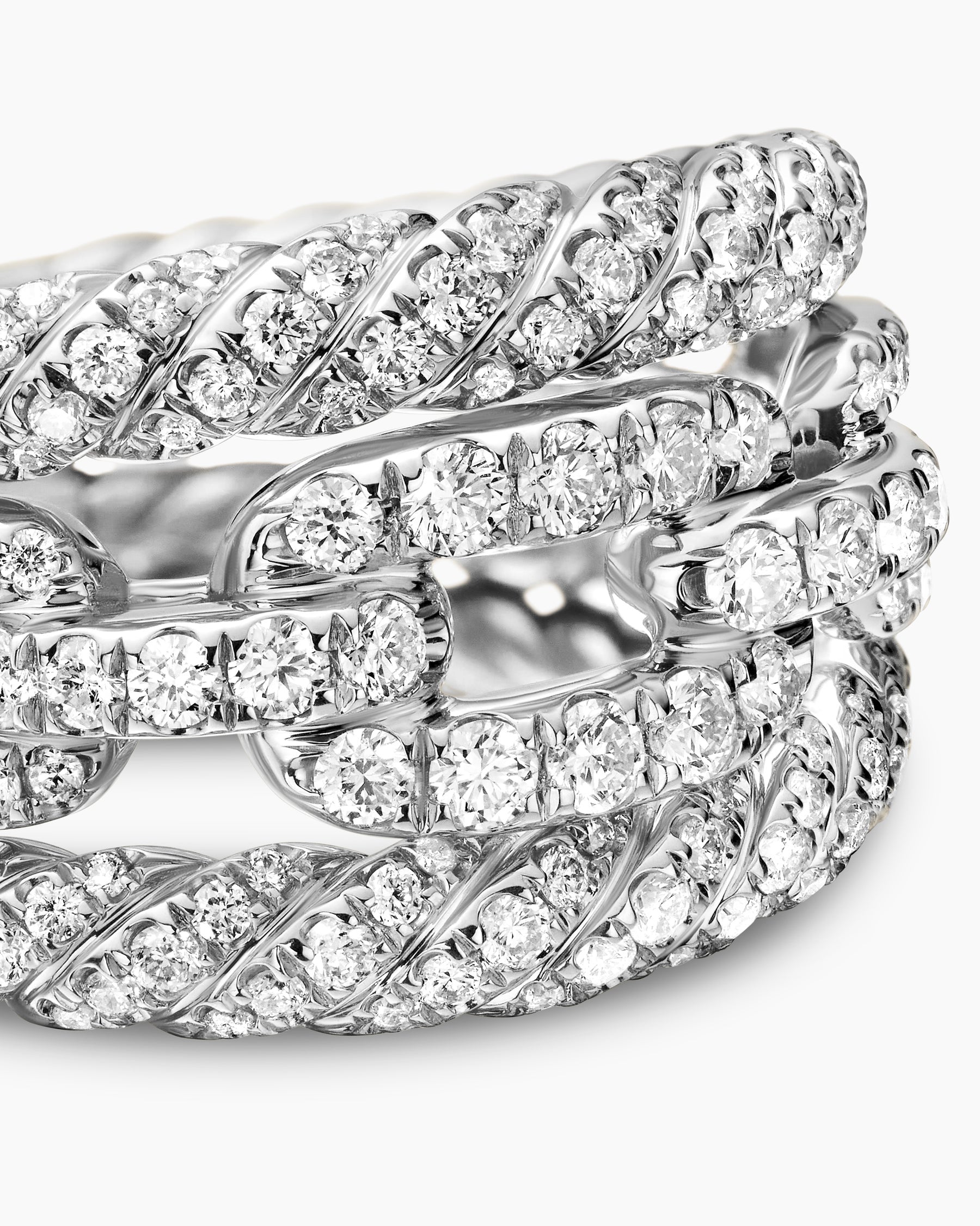 Stax Three Row Ring in 18K White Gold with Diamonds, 14mm