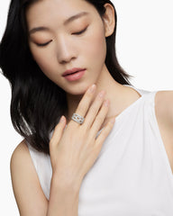 Stax Three Row Ring in 18K White Gold with Diamonds, 14mm