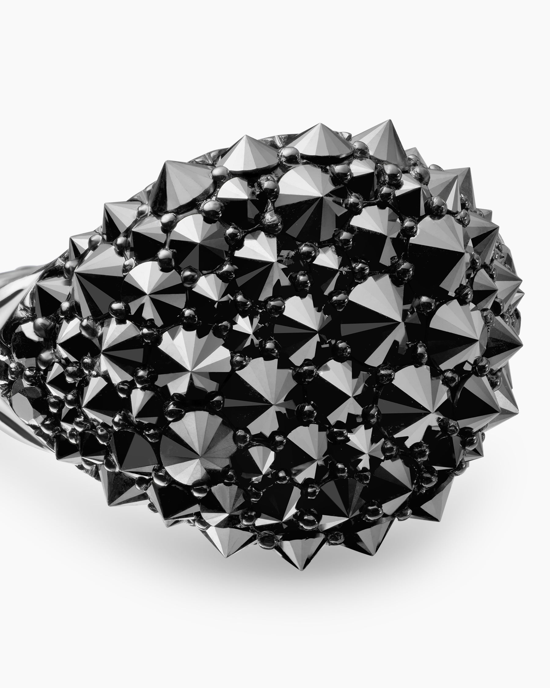 Reverse Set Pavé Pinky Ring in 18K White Gold with Black Diamonds, 14mm