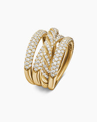 Sculpted Cable Four Row Ring in 18K Yellow Gold with Diamonds, 15mm