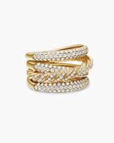 Sculpted Cable Four Row Ring in 18K Yellow Gold with Diamonds, 15mm