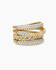 Sculpted Cable Four Row Ring in 18K Yellow Gold with Diamonds, 15mm