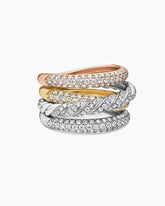 Sculpted Cable Four Row Ring in 18K Gold with Diamonds, 15mm