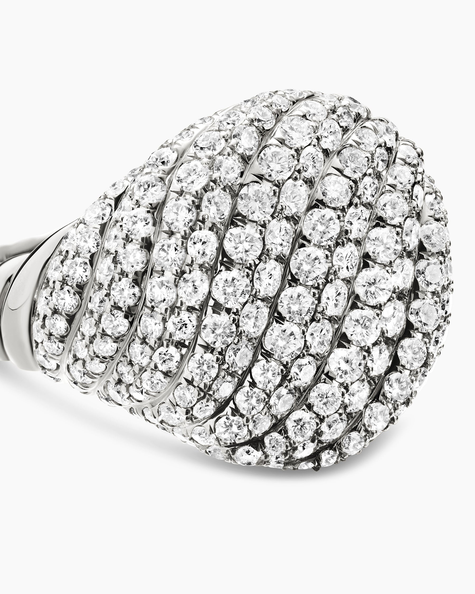 Sculpted Cable Pinky Ring in 18K White Gold with Diamonds, 13mm