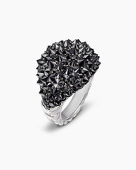 Reverse Set Pavé Signet Ring in 18K White Gold with Black Diamonds, 17.5mm