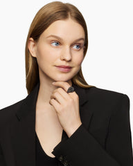 Reverse Set Pavé Signet Ring in 18K White Gold with Black Diamonds, 17.5mm