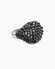 Reverse Set Pavé Signet Ring in 18K White Gold with Black Diamonds, 17.5mm