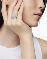 Reverse Set Pavé Signet Ring in 18K White Gold with Diamonds, 17.5mm