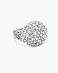 Reverse Set Pavé Signet Ring in 18K White Gold with Diamonds, 17.5mm