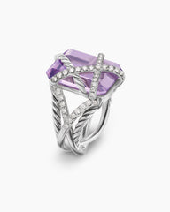 Cable Wrap Ring in Sterling Silver with Lavender Amethyst and Diamonds, 20.4mm