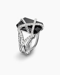 Cable Wrap Ring in Sterling Silver with Black Onyx and Diamonds, 20.4mm