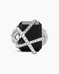 Cable Wrap Ring in Sterling Silver with Black Onyx and Diamonds, 20.4mm