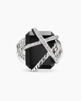 Cable Wrap Ring in Sterling Silver with Black Onyx and Diamonds, 20.4mm