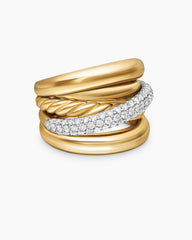 Pavé Crossover Five Row Ring in 18K Yellow Gold with Diamonds, 17.7mm