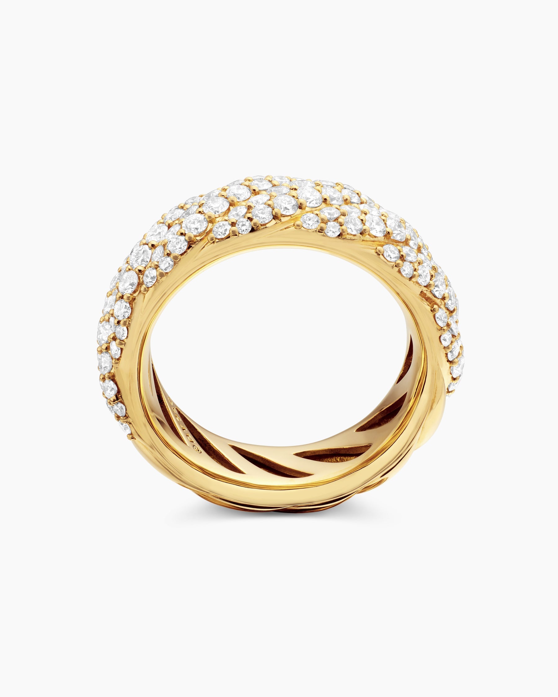 Sculpted Cable Band Ring in 18K Yellow Gold with Diamonds, 7.5mm