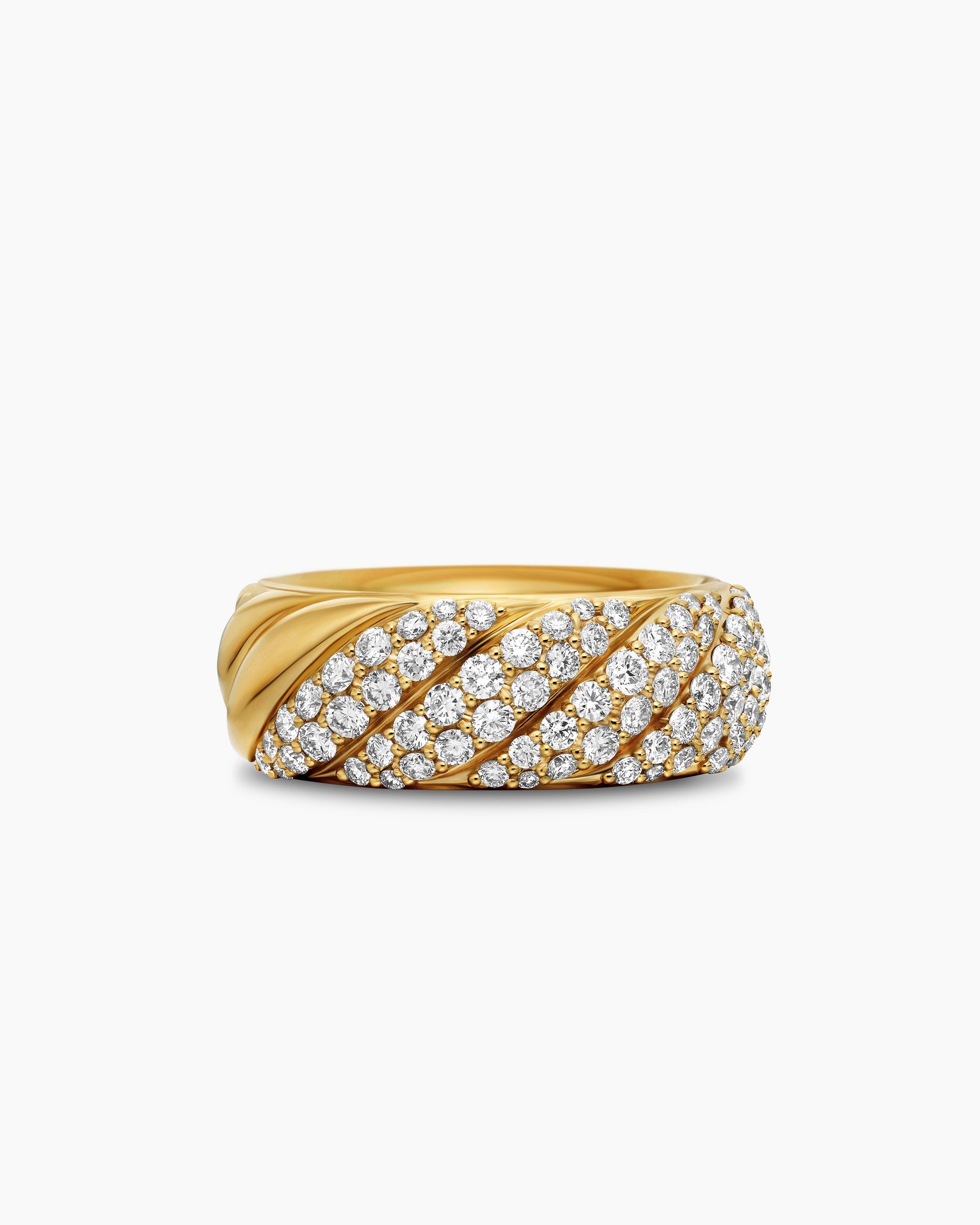Sculpted Cable Band Ring in 18K Yellow Gold with Diamonds, 7.5mm